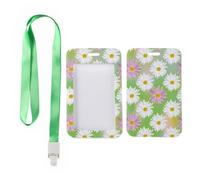 Pink Floral ID Card Holder with Green Lanyard, Student Label Card Holder, Vertical Name Badges Protector for Doctor, Vertical Cards Protector for Men, Nurse Accessories Work Teacher Stuff