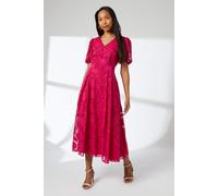 Pink Floral Jacquard Puff Sleeve Midi Dress Principles Pink 10