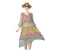 Pink Floral Mulberry Silk Beach Midi Dresses Spring Summer Loose Dress Women Bodycon Dresses As Shown 5XL