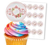 Pink Floral Ornate Frame With Lilies, 16 Wafer Cupcake Stand-Up Toppers