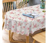 Pink Floral Oval Tablecloth - Modern Indoor/Outdoor Waterproof Wrinkle Free Durable for Tables 60 X 84 in