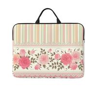 Pink Floral Polka Dots Neutral Striped Combo Vintage Shabby Chic Flower Lace Pattern, 14 Inch Laptop Sleeve, Notebook Bag Laptop Case Sleeve Briefcase with Handle