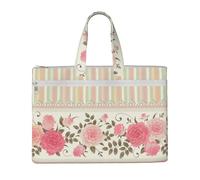 Pink Floral Polka Dots Neutral Striped Combo Vintage Shabby Chic Flower Lace Pattern,Canvas Document Bag Zipper File Tote Bag Handbag Briefcase for School Office