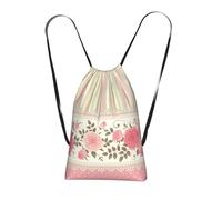 Pink Floral Polka Dots Neutral Striped Combo Vintage Shabby Chic Flower Lace Pattern, Drawstring Sackpack Unisex String Bag Sport Gym Bag Casual Daypack Foldable Drawstring Backpack