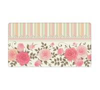 Pink Floral Polka Dots Neutral Striped Combo Vintage Shabby Chic Flower Lace Pattern,Mouse Pad Large Desk Pad Computer Keyboard Mouse Mat with Non Slip Rubber Base 40 x 70 cm