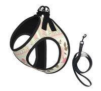 Pink Floral Polka Dots Neutral Striped Combo Vintage Shabby Chic Flower Lace Pattern,Pet Harness,Adjustable Reflective Dog Harness,Pet Leash Vest,S