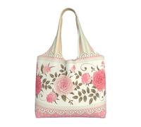 Pink Floral Polka Dots Neutral Striped Combo Vintage Shabby Chic Flower Lace Pattern,Reusable Tote Bags Grocery Bags Large Capacity Canvas Shopping Shoulder bag