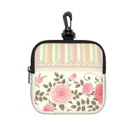 Pink Floral Polka Dots Neutral Striped Combo Vintage Shabby Chic Flower Lace Pattern, Square Zipper Storage Bag, Neoprene Coin Purse, Small Wallets, Change Pouch, Change Purse