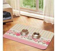 Pink Floral Polka Dots Neutral Striped Combo Vintage Shabby Chic Flower Lace Pattern,Waterproof Pet Feeding Mat,Cat Dog Placemats for Food and Water, PU Leather Food Mats,40x60cm