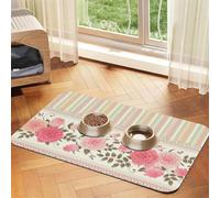 Pink Floral Polka Dots Neutral Striped Combo Vintage Shabby Chic Flower Lace Pattern,Waterproof Pet Feeding Mat,PU Leather Placemats for Cat Dog Water Bowl,Food Mats,40x60cm