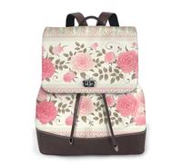 Pink Floral Polka Dots Neutral Striped Combo Vintage Shabby Chic Flower Lace Pattern,Women Backpack Waterproof Daypack Lightweight PU Leather Fashion Travel Backpack