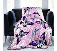 Pink Floral Purple Butterfly Blanket, Soft Blankets Flannel Bed Throw Cozy Lightweight Plush Gifts for Women Girls Sofa Couch Bedroom Living Rooms Warm All Season, Home Decor, 60"x50"