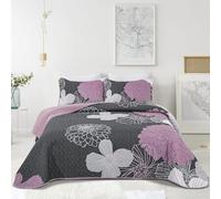 Pink Floral Quilts Set King Size - 3 Pieces Grey Quilted Bedspreads in Pink Flower Pattern, Reversible Microfiber Coverlet Bedding Set with 2 Pillowcases, All Season Lightweight Quilt(104"x 90", Pink)