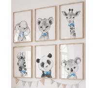 Pink Floral Safari Animals Set of 6 Unframed Poster Prints For Baby Girl Nursery Bedroom, Positive Affirmation Quotes, Safari Theme Wall Art, Gift Present, Giraffe Elephant Lion Zebra Panda Koala (A3)