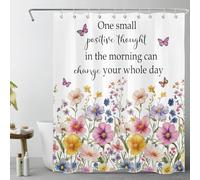 Pink Floral Shower Curtain 150x180cm Colorful Butterfly Wildflower Bathroom Curtains Black Inspirational Quote White Waterproof Mildew Mould Resistant Bath Curtain Set with Hooks Fabric Bathroom Decor