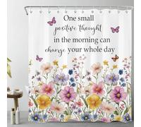 Pink Floral Shower Curtain 180x180cm Colorful Butterfly Wildflower Bathroom Curtains Black Inspirational Quote White Waterproof Mildew Mould Resistant Bath Curtain Set with Hooks Fabric Bathroom Decor