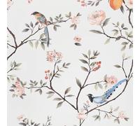 Pink Floral Wallpaper,44 x 500 cm Pink Flower and Blue Birds Green Leaf Plants Forest Wallpaper Pale Flower Boho Wall paper Self Adhesive Furniture Wrap for Living Room,Bathroom,Drawer,Cabinets