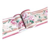 Pink Floral Wallpaper Border Peel Stick Wall Decal Sticker Bathroom Kitchen Ceiling Backsplash Tiles Border,Waterproof Removable 10cm by 10meters