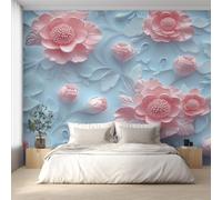 Pink Floral Wallpaper for Living Room, Relief Stereo Art Wall Mural for Bedroom, Non-woven Photo Wallpaper Home Decor 200X150cm, Wall Decoration D22