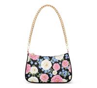 Pink Floral White Blue Prints Aesthetic Shoulder Bag for Women Classic Formal Purse Hobo Cartoon Tote Handbag Zipper Closure