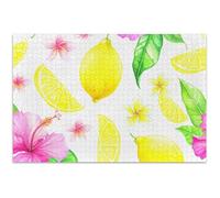 Pink Floral Yellow Lemons White Adults Jigsaw Puzzles 500 Pieces Flower Animal Print Custom Unique Puzzle Gifts Friends Family Game Gifts, 20.5x14.9 Inch