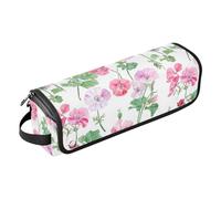 Pink Flower 2-in-1 Curling Iron Travel Case with Iron Mat Large Capacity Hair Straighteners Organizer for Flat Iron Hot Tools and Haircare Accessories Women Essentials Storage