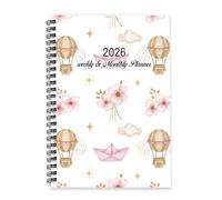 Pink Flower 2026 Diary A5 To Do List Notebook Planner 2026 Journal Planner for Women Diary for Academic Week To View Monthly Year with Dotted Line Note Page Slim