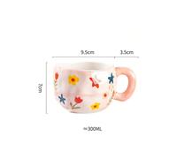 (Pink Flower, 301-400ml) 300ML Cute Hand Pinched Irregular Ceramic mug Flower Heart Pattern Coffee Cup Breakfast Milk tea cups Gift For Kids Girls