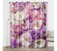 Pink Flower 3D Print Blackout Curtains 54 Inches Long, Rustic Garden Eyelet Curtains, Thermal Insulated Energy Saving for Living Room Bedroom Window Privacy Drapes 2 Panels Home decor, Light Purple