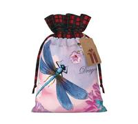 Pink flower and blue dragonfly Print Drawstring Bags, Candy Snack Bag, Reusable Holiday Pouches for Wrapping & Storage M