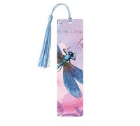 Pink Flower and Blue Dragonfly Print Wooden Bookmark Bookmarks with Tassels Book Marks for Reading Hardcover Books Notebooks