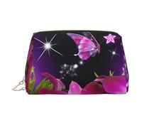 Pink Flower and Butterfly Printed Hand-held Zipper Cosmetic Bag Large Travel Toiletry Bag Suitable for Home and Travel