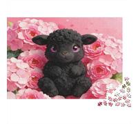 Pink Flower And Curly Little Black Sheep Jigsaw Puzzles for Adults Interesting Puzzles 1000 Jigsaws Brain Challenge Home Decoration Gifts 52x38cm/1000pcs