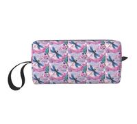 Pink Flower and Dragonfly Print Foam Padded Cosmetic Case Simple Organizer Pouch Lightweight Travel Bag for Space Saving