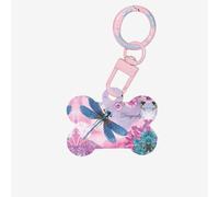 Pink Flower and Dragonfly Printing Acrylic Dog Bone Ornament,Dog Tags Personalized Pet Ornament, Key Chain Bone Shaped Id Tags