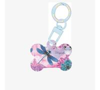 Pink Flower and Dragonfly Printing Acrylic Dog Bone Ornament,Dog Tags Personalized Pet Ornament, Key Chain Bone Shaped Id Tags