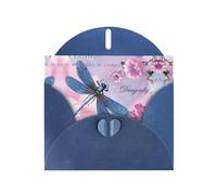 Pink Flower And Dragonfly Printing Blank Pearl Paper Greeting Card,Unique Notecards Designs, Envelopes For Thank You, Invitations