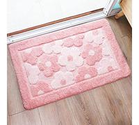 Pink Flower Bath Mat Cute Bathroom Rugs Lovely Shower Bathtub Mat Microfiber Soft Welcome Doormat Non-Slip TPR Backing Shower Rug Plush Shaggy Bath Carpet, 20x32