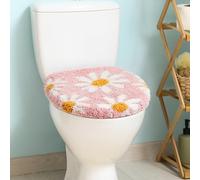 Pink Flower Bathroom Toilet lid, Cute Daisy Toilet lid Cover, Machine Washable, Beautiful and Soft Bathroom Decoration Suitable for Most Round, Oval and Long Toilet Seats (Pink)
