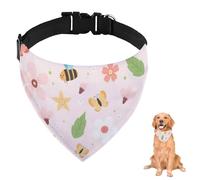Pink Flower Bee Dog Bandana With Adjustable Strap D Ring Dog Neckerchief Pet Bibs Triangle Bandana for Dogs Pet Accessories for Dogs Puppy Cats Decor Machine Washable