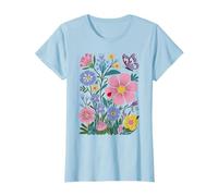Pink Flower Butterfly and Ladybug Floral Garden T-Shirt