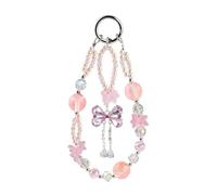 Pink Flower Butterfly Phone Wrist Strap Beaded Phone Charm Wrist Strap Glitter Crystal Beaded Keychain Wristlet Cellphone Chain Wristlet Cute Bag Charms for Handbags Bow Cellphone Keychain Lanyard