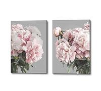 Pink Flower Canvas Wall Art: Bedroom Blush Peony Artwork Elegant Blossom Floral Paintings Modern Botanical Photography Gallery Paintings Prints on Gray Wrapped Canvas for Living Room Office