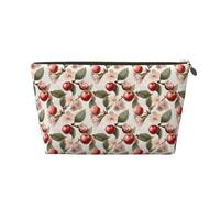 Pink Flower Cherry Print Makeup Bag, Cosmetic Travel Toiletry Bag for Women, Cute Leather Makeup Pouch Organizer