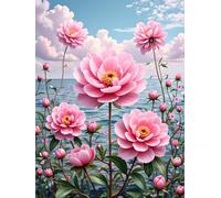 Pink Flower Diamond Art Kits Adults,5D Diamond Painting Kit for Beginners,Full Drill Gem Art Kits for Adult,DIY Cross Stitch Arts Crafts Embroidery Kit for Home Wall Decor-Round Drill-70x90cm-C567