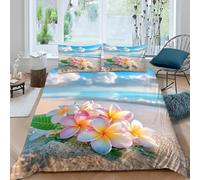 Pink Flower Duvet Cover King Sets 3D Printed Microfiber Blue Waves and Beach Bedding Set Ultra-Soft Quilt Cover 240 x 220 cm with Zipper Closure and 2 Pillowcases 50x75 cm f.1391