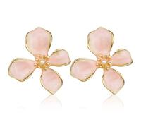 Pink Flower Earrings for Women,Irregular Pink Statement Earrings,Elegant Pastel Flower Stud,Lightweight Statement Floral Jewelry Accessories with Vintage Summer Design,Romantic Dainty Gifts for Her