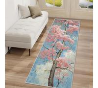 Pink Flower Hallway Runner Rug, Floral Blossom Japanese Carpet Runner Non-Slip Washable Soft Short Pile Rug for Entryway Kitchen Bedroom Home Decor, 60x180cm Rf5V203a