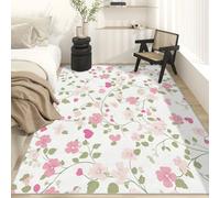 Pink Flower Heart Rugs for Living Room Bedroom, Vintage Floral Area Rugs Large 200x290 cm, Washable Non Slip Pattern Carpet Home Decor C&J50