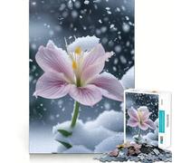 Pink Flower in Snowfall 1000 Piece Jigsaw Puzzles for Adults Teenagers Recall Boost Calm Escape Smooth Cut Heartfelt Gift (38x52cm)